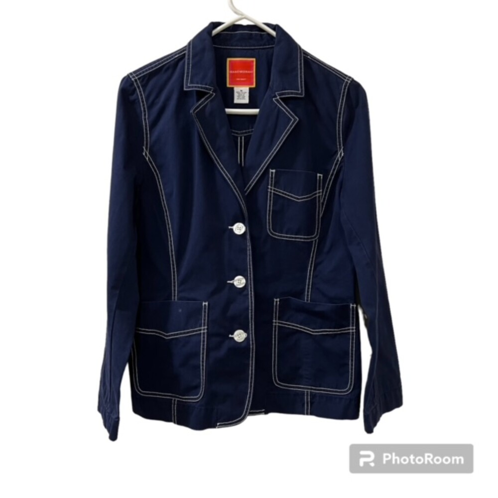 Vintage Isaac Mizrahi for Target Navy Contrast Stitch Blazer Jacket Size M